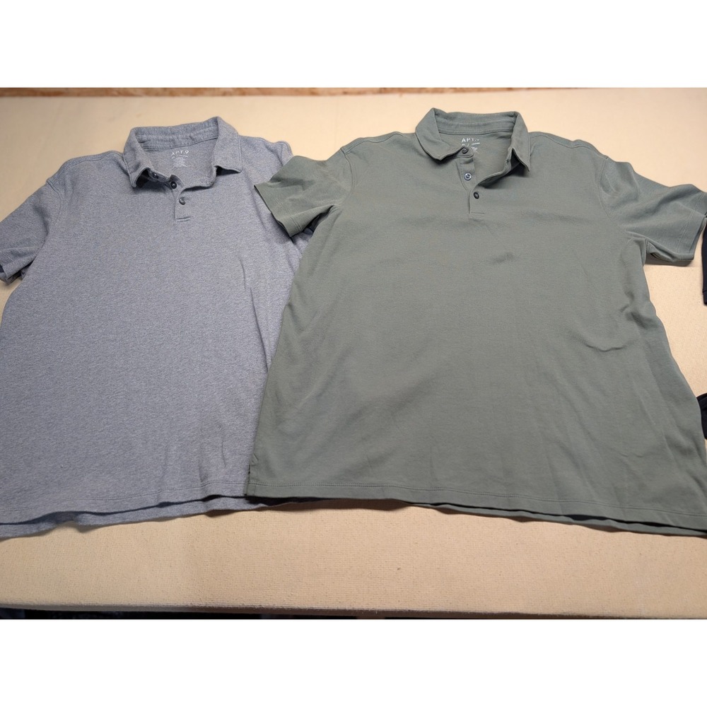 Apt 9 Mens Polo Shirts 2 Size XL Olive & Gray Bundle 100 Cotton Button Collared
